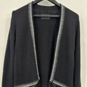 Zadig & Voltaire Delux Marla Black‎ Cashmere Leather Fringe Cardigan, Large EUC